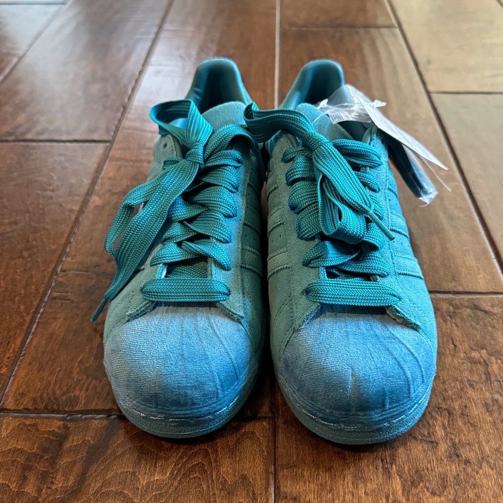 Adidas blue suede superstar sneakers, women’s size 8 1/2